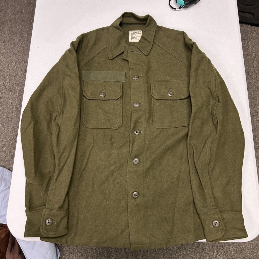 US Military OG-108 Wool Field Shirt Jacket Mens Small Olive Green Vintage